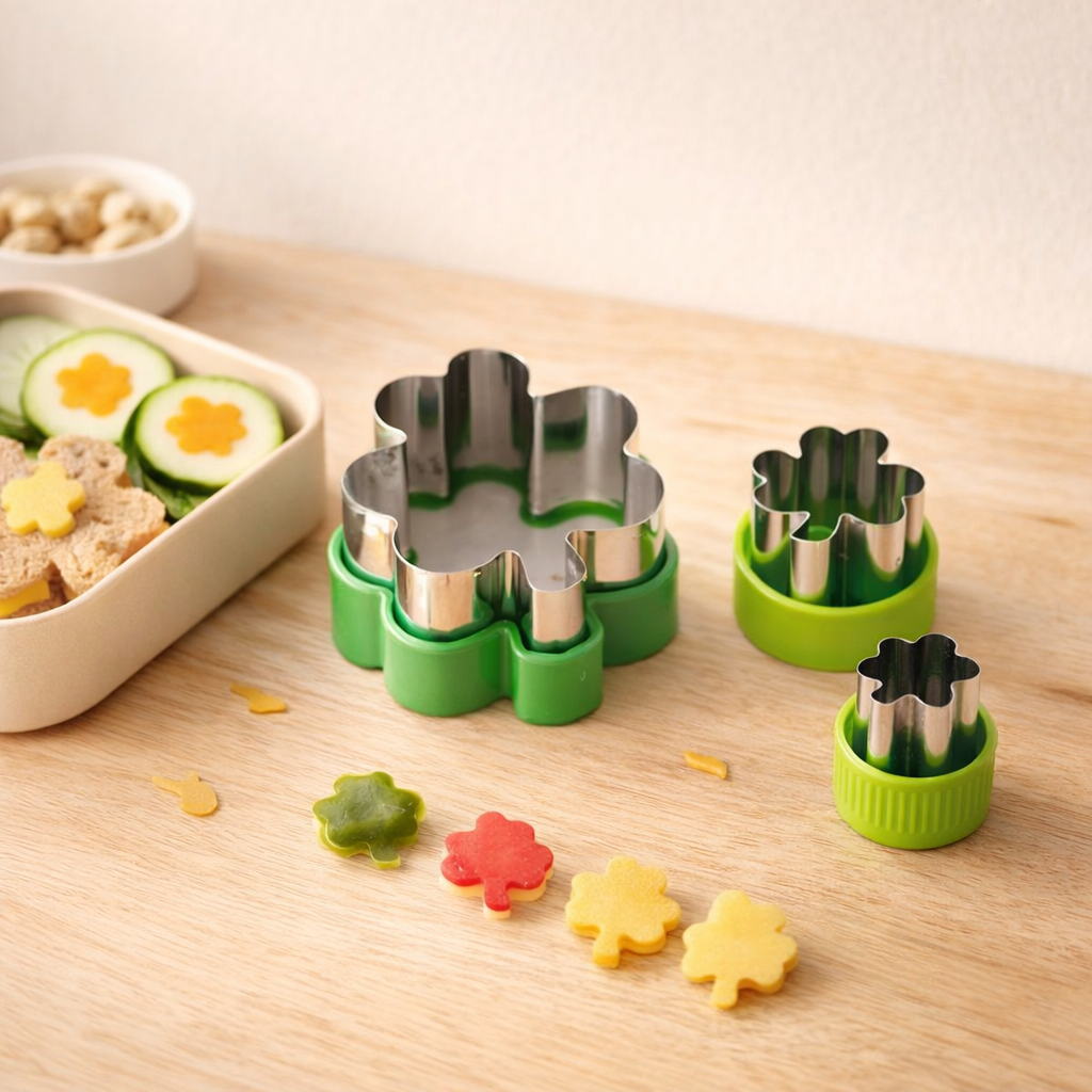 Kleeblatt Mini Ausstecher Set aus Edelstahl – Obst und Gemüse Ausstecher für kreative Kinder Brotdosen