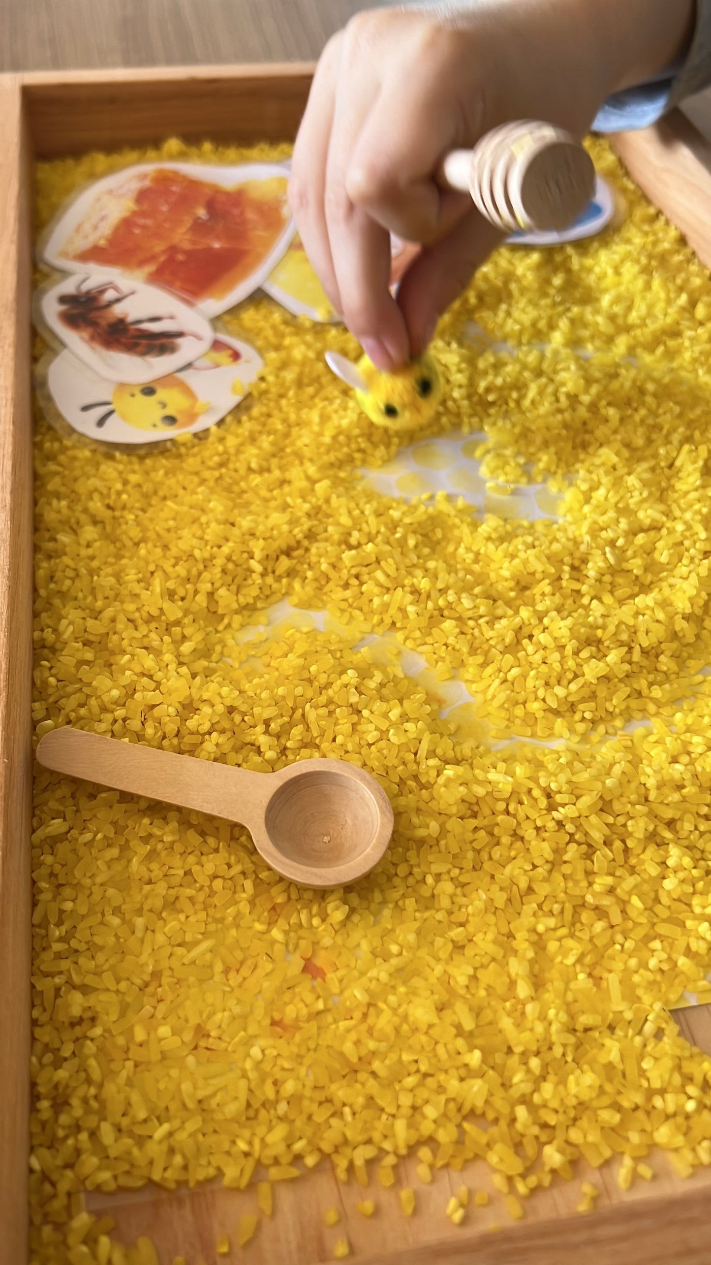 Sensorikset „Honigbiene“ – gelbgoldener Reis mit Duft & Spielideen