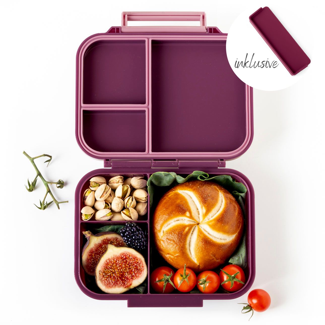 LEKKABOX - Mini Classic - Brotdose mit 3 Fächern - lila - 600ml ( Gravur