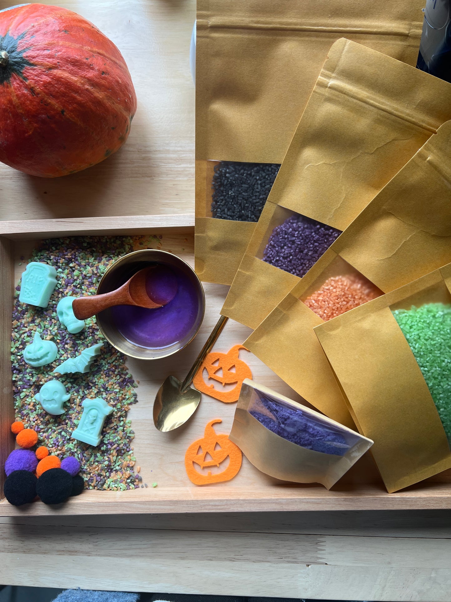 Großes Halloween-Sensorik-Set – Zauberpulver, Wachsfiguren & mehr | Handmade | Sensory Play