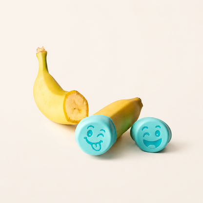 Wiederverwendbare Bananendeckel aus flexiblem Silikon schützen angeschnittene Bananen vor Austrocknung. Perfekt für Brotdose, Kühlschrank, Meal Prep und nachhaltige Lebensmittelaufbewahrung