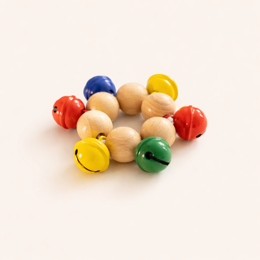 Glockenband für Kinder aus Holz mit bunten Glöckchen – elastisches Armband für Arm oder Fuß ab 1 Jahr