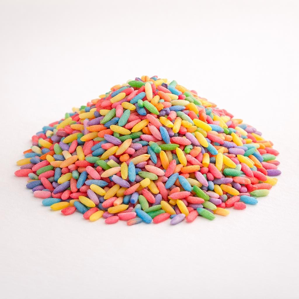 Duft Sensorik Reis für Kinder – Montessori Spielmaterial mit Baldini Duftöl | Sensory Play Rice 200g | Farbiger Reis