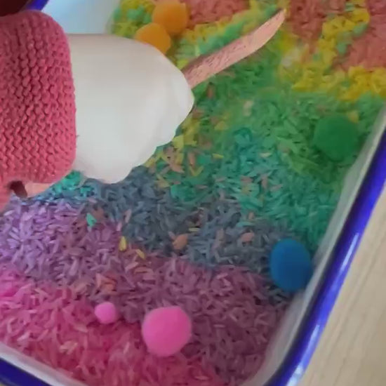 Duft Sensorik Reis für Kinder – Montessori Spielmaterial mit Baldini Duftöl | Sensory Play Rice 200g | Farbiger Reis
